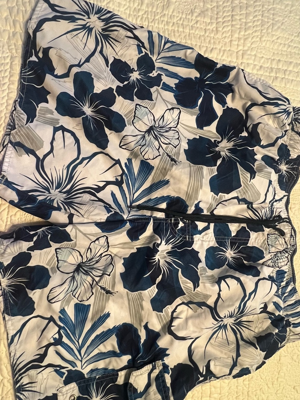 Navy & White Floral Swim Trunks